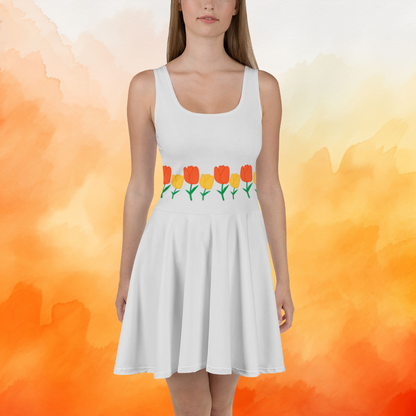 Silver Grey Tulip Belt Pattern Skater Dress
