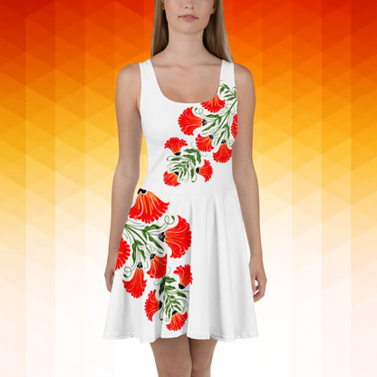 White Floral Printed Skater Dress