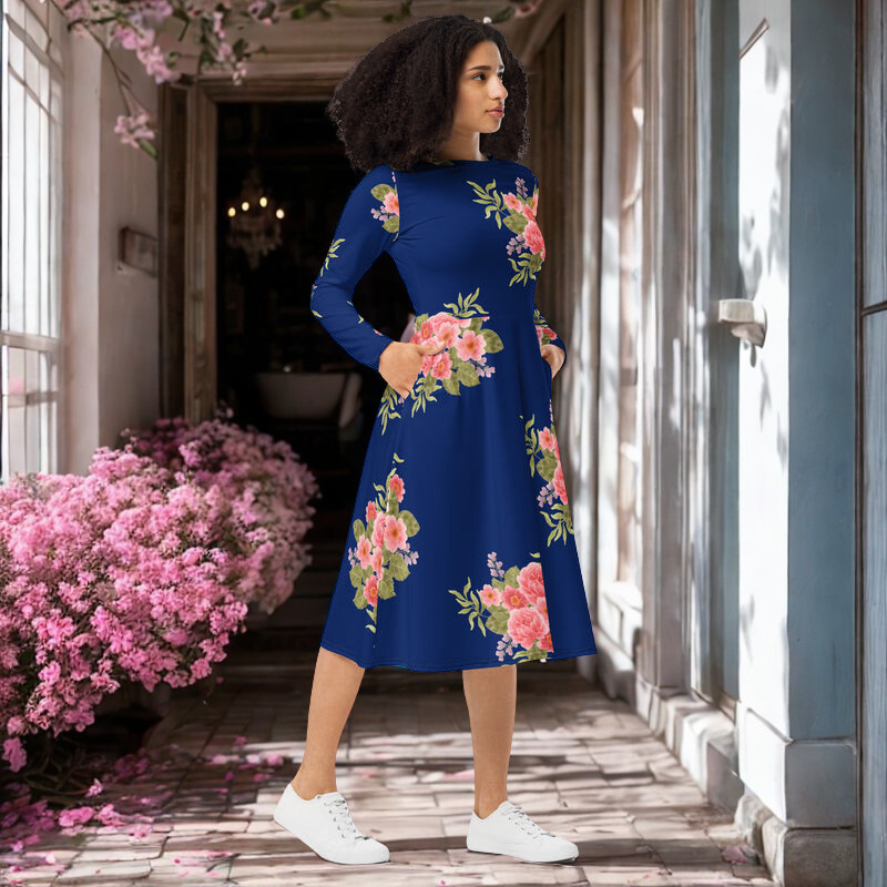 Royal Blue Floral midi dress