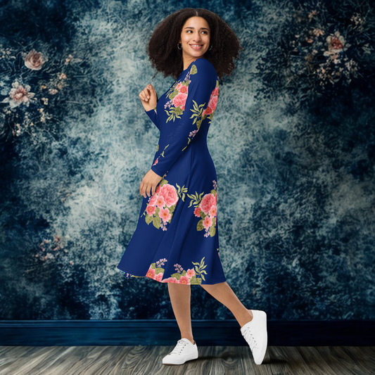 Royal Blue Floral midi dress