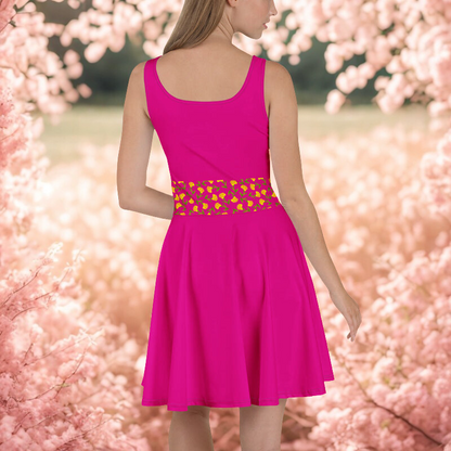 Hot Pink Belt Pattern Skater Dress