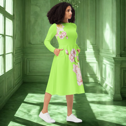 Neon Green Floral Midi Dress