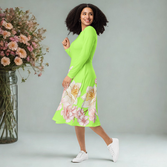 Neon Green Floral Midi Dress