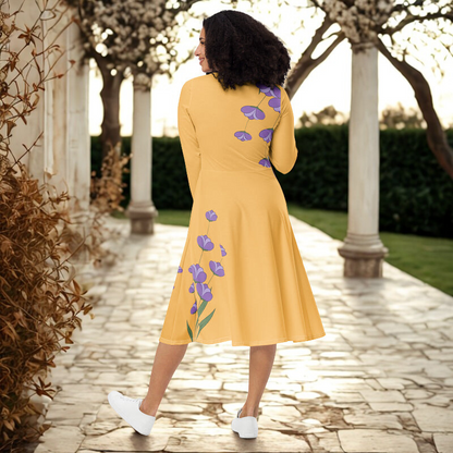 Peach Midi Dress with Light Purple Flowers