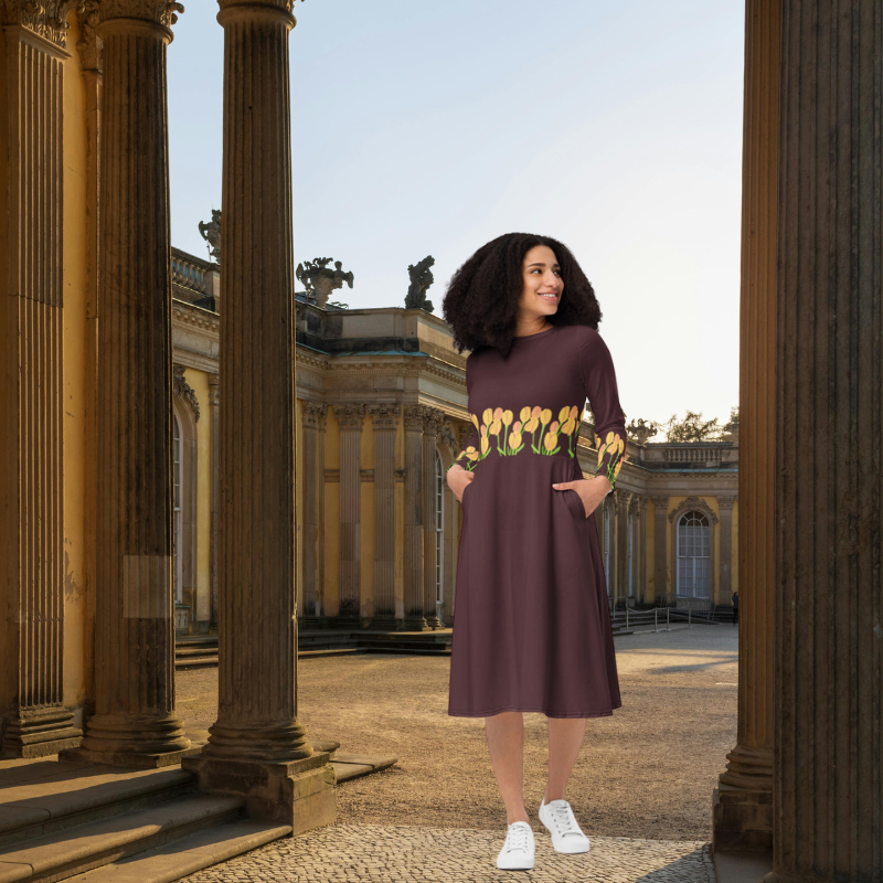Coffee Tulip Midi Dress