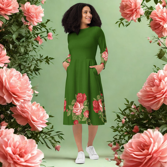 Green Floral Midi Dress